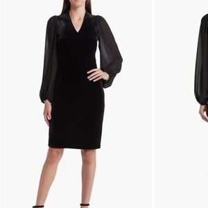 Vince Camuto, bell sleeve, sheer velvet green dress